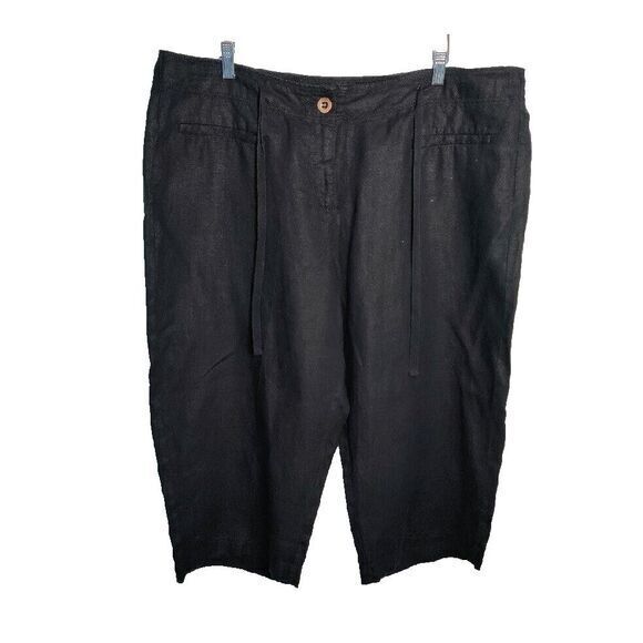 Relativity Women Black 20W Boho Linen Crop Drawstring Capris Pocket Beach Preppy - Picture 1 of 3